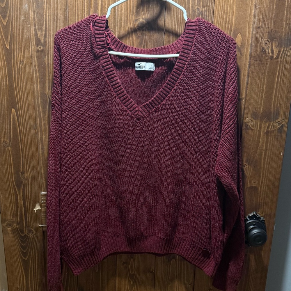 Hollister Deep Red V-Neck Sweater